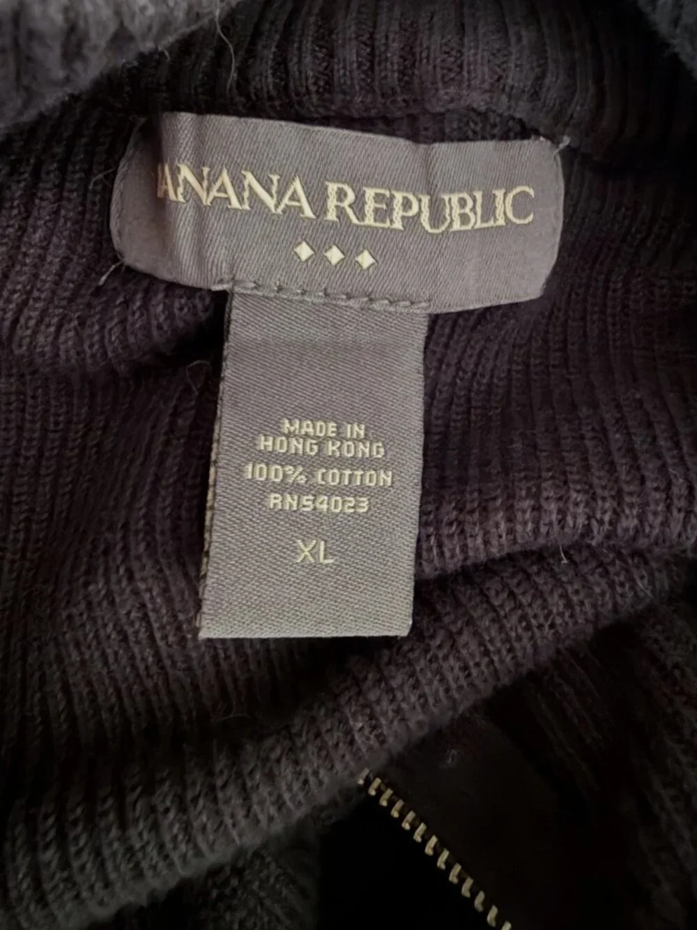 Banana Republic Men's Black Ribbed 1/4 Quarter Zip 100% Cotton Sweater XL